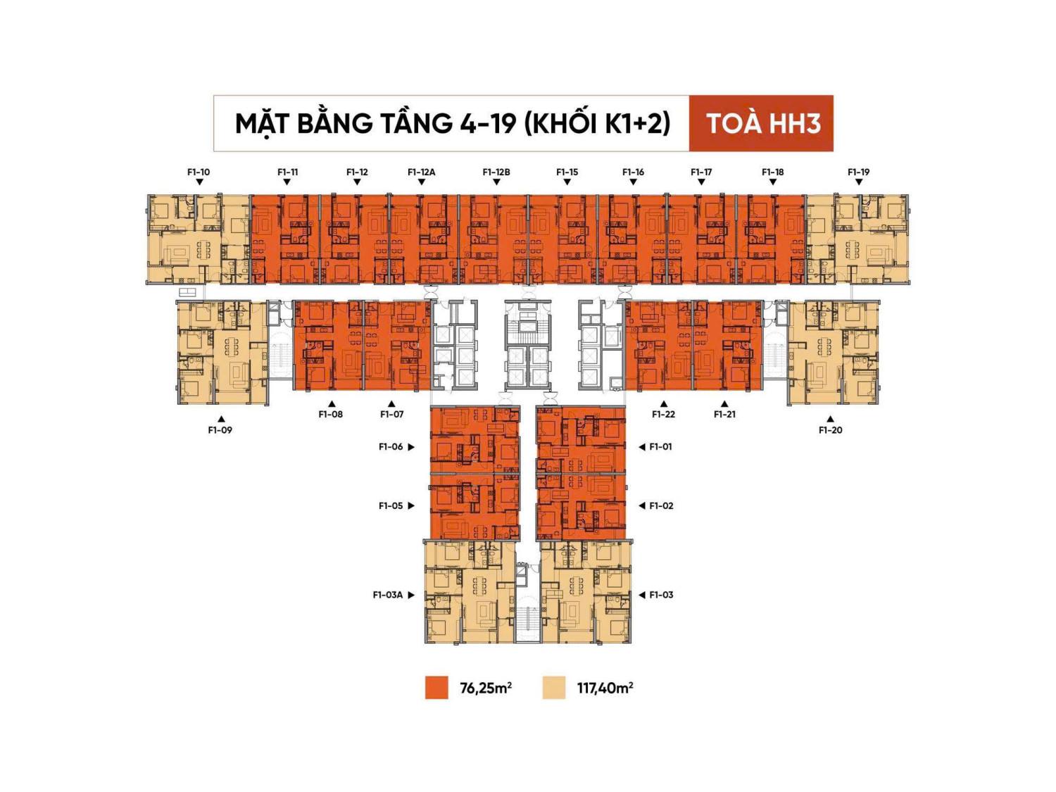 Mặt bằng tầng điển hình chung cư The Flame Vine - HH3 Hinode Royal Park